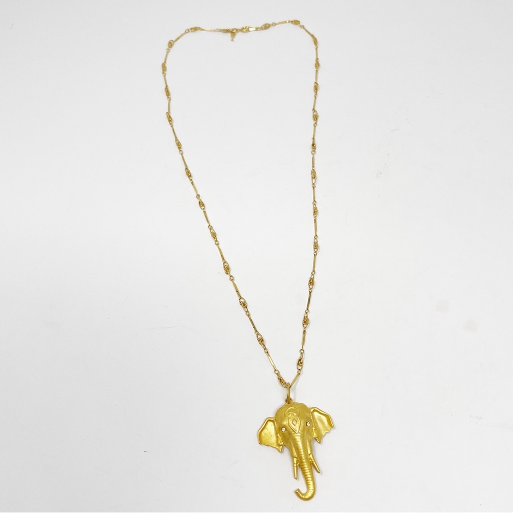Elephant Necklace Charm Gold Tone Gemstone Eyes Boho Good Luck Prosperity Amulet - Picture 6 of 13